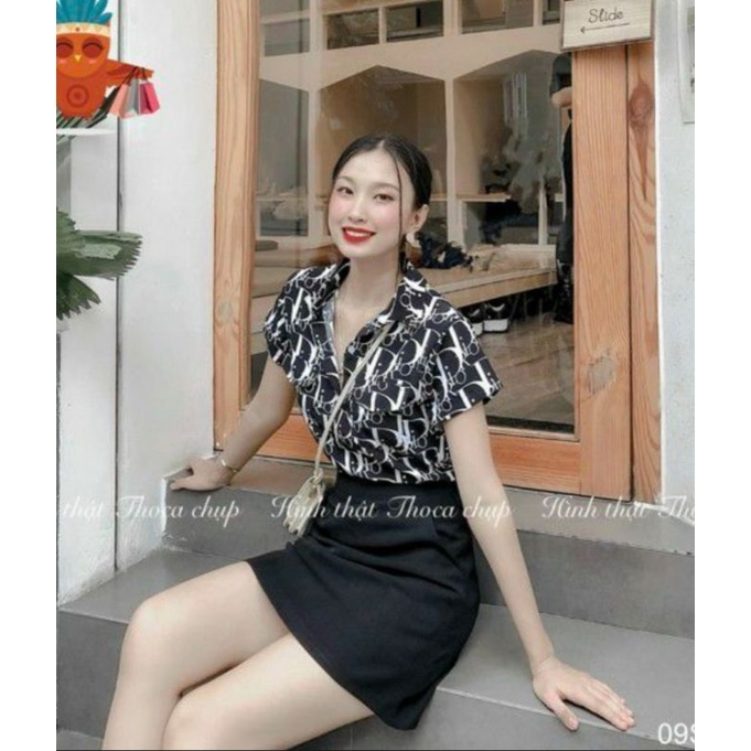 áo sơ-mi tay ngắn phối chữ dior siêu xinh