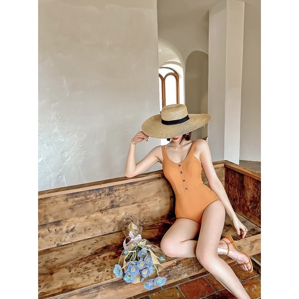 Đồ bơi nữ liền thân, bikini 1 mảnh màu cam xinh xắn