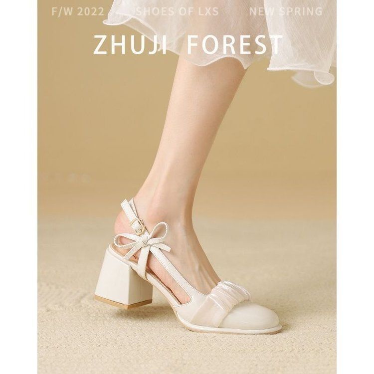 Giày Sandal Cao Gót Đế Dày Đính Nơ Thời Trang Cho Nữ
