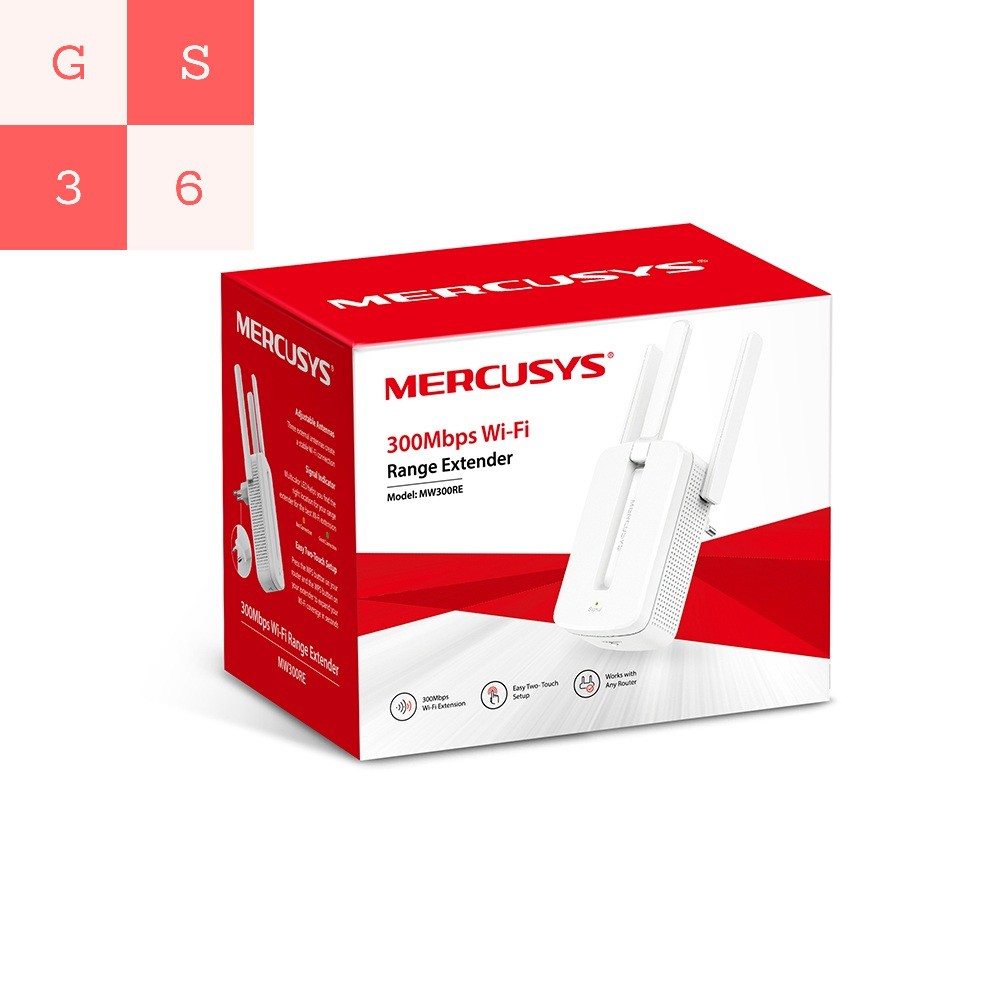 Bộ Kích Sóng, Mở rộng sóng  Wifi Repeater 3 râu  300Mbps Mercusys MW300RE - Hàng Chính Hãng