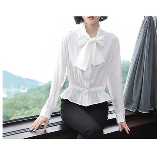 TK389-SƠ MI NỮ THẮT NƠ NHÚNG THUN EO S-6XL