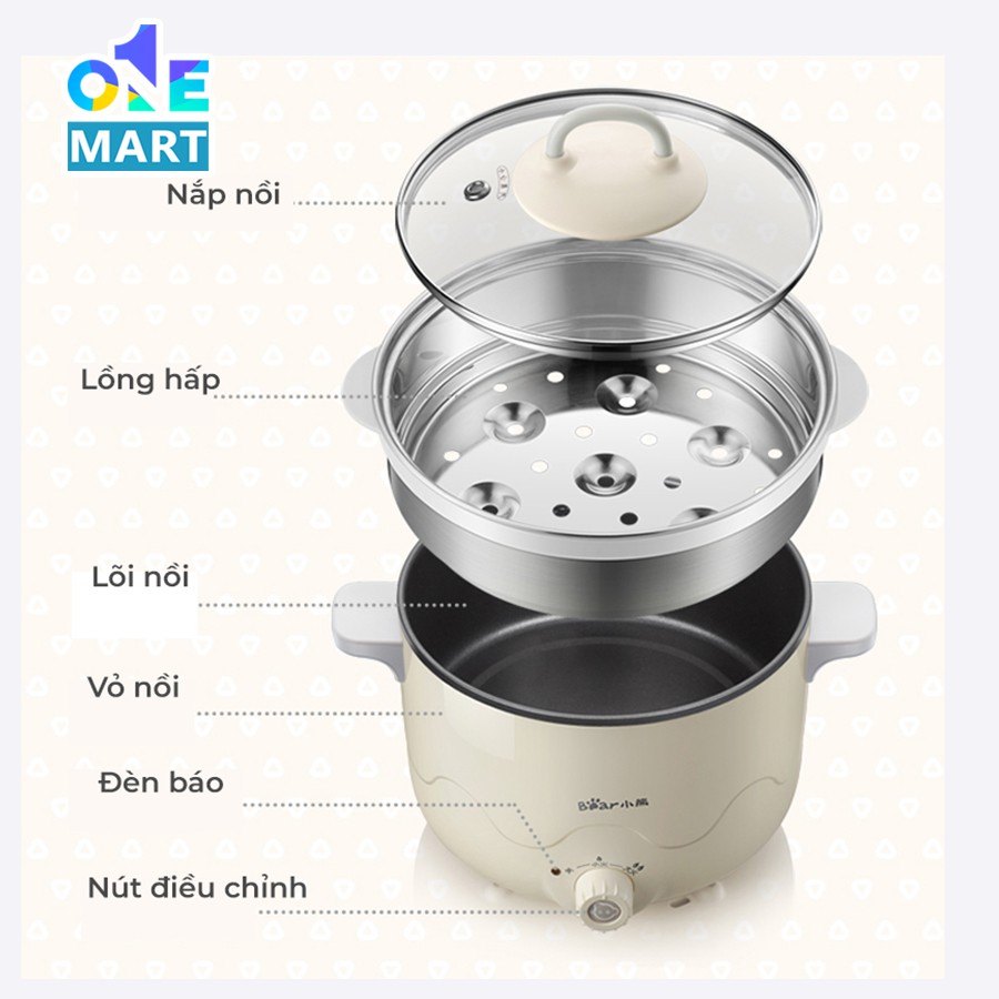 Nồi lẩu điện đa năng Bear DRG-C18H1 dung tích 2.5L điều chỉnh nhiệt độ dễ dàng nướng lẩu hấp cực tiện lợi