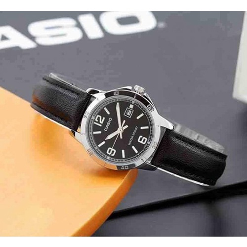 Đồng hồ Nữ Casio LTP-V004L-1B, đồng hồ chính hãng, dây da đen mặt đen, MẶT SỐ