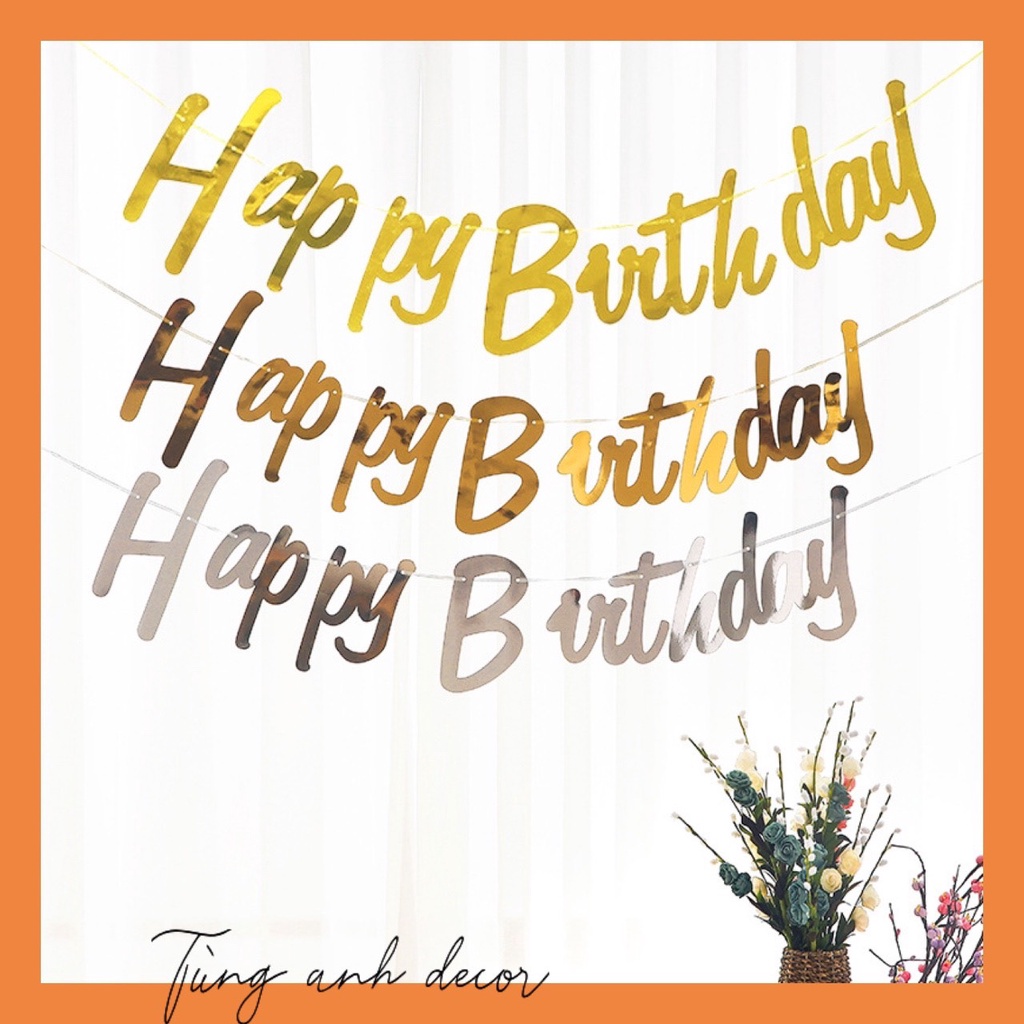 Dây Cờ Chữ Happy Birthday Ép Kim Trang Trí Sinh Nhật bằng giấy dài 2 mét JK90