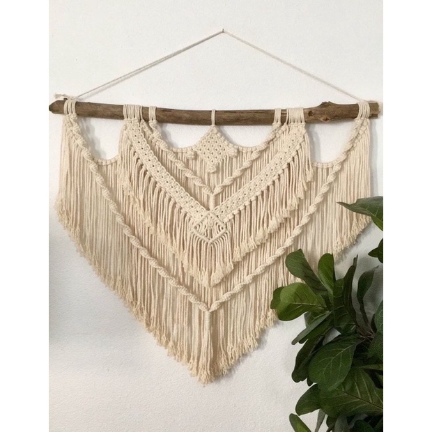 Mành macrame vintage màu ngà trang trí