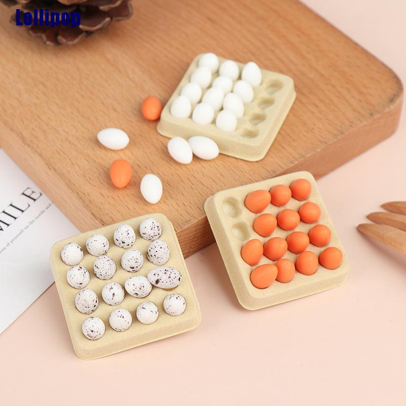 Bộ 16 trứng và khay đựng đồ ăn tỉ lệ 1: 12 cho nhà búp bê