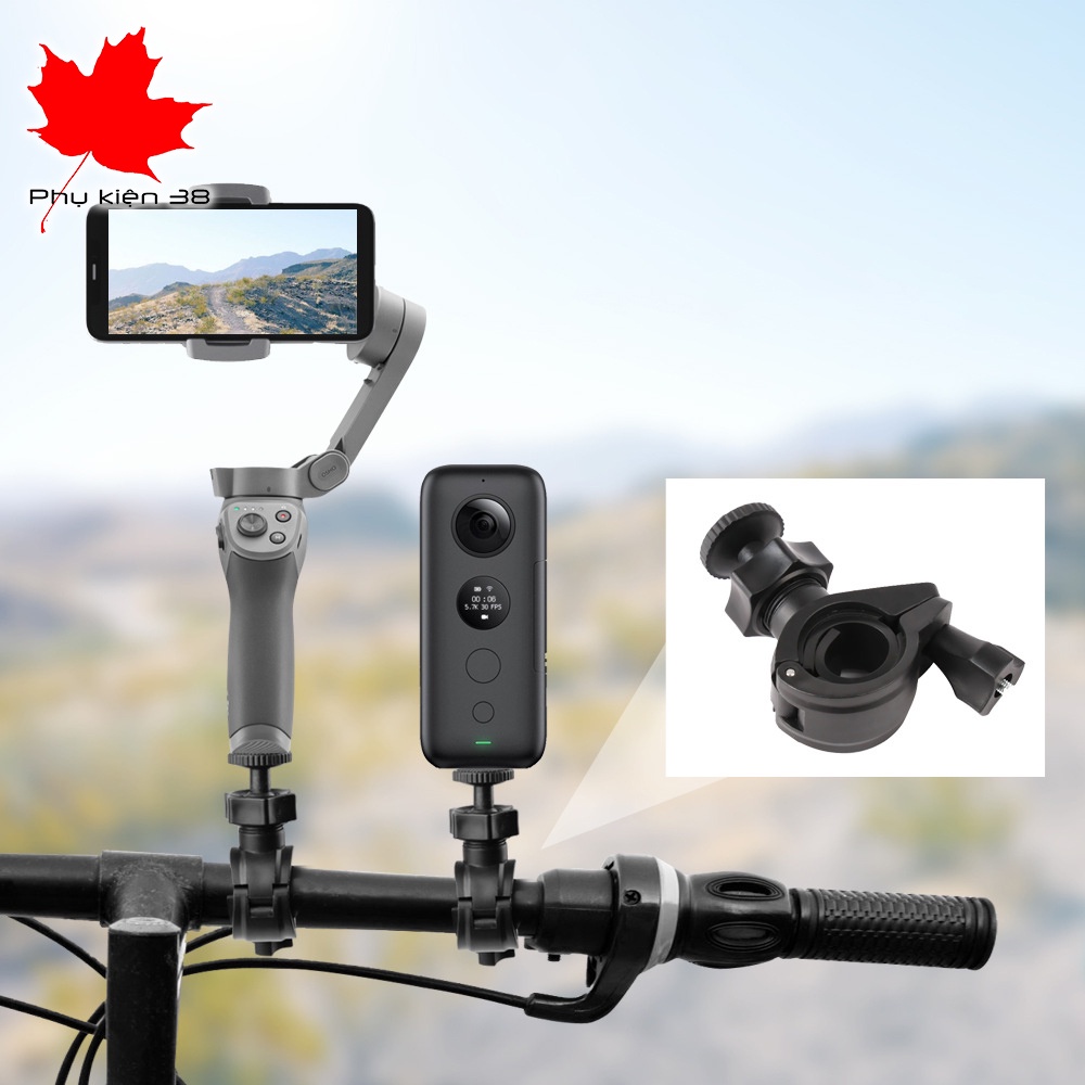 Kẹp ghi đông xe đạp xe máy dùng cho điện thoại gopro sjcam eken xiaomi insta360, gắn điện thoại vào cây livestream