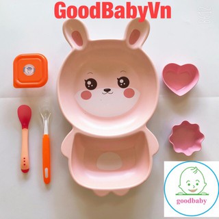 Bộ đĩa khay ăn dặm 2 ngăn , đĩa trang trí hình thỏ cao cấp sam 2