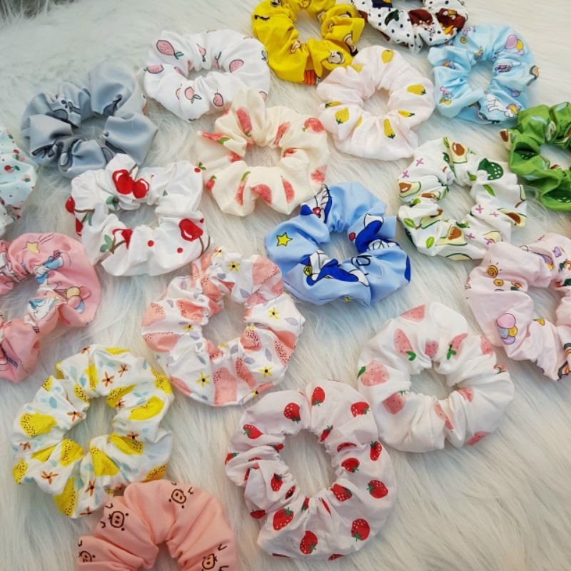 Scrunchies dây buộc tóc hoa quả con vật phi bóng