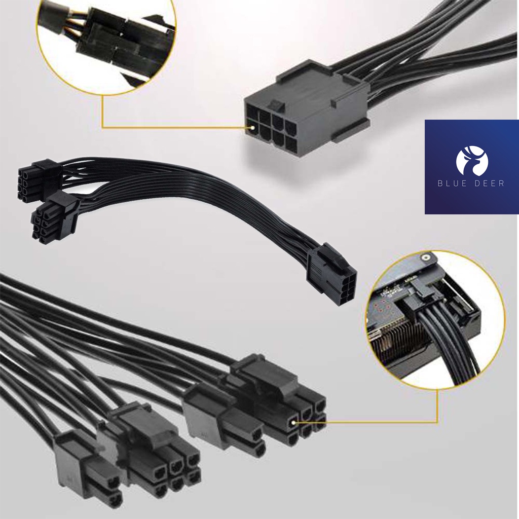 Dây cáp nguồn VGA nối dài 8 pin cho card màn hình, 8 pin PCI ra 8 pin PCI, dài 20cm- 60cm, chuẩn 18AWG