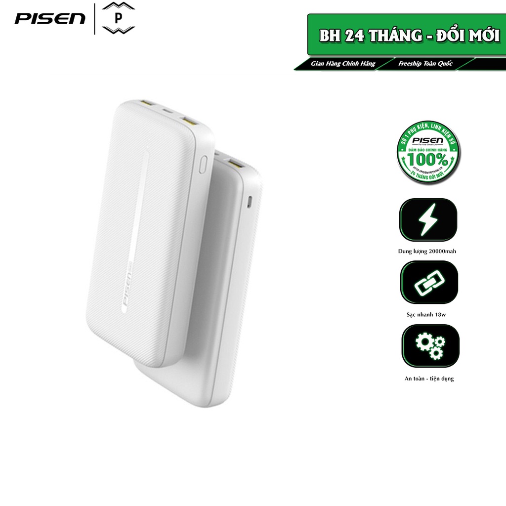 Sạc dự phòng Pisen Quick QP2 20000mAh (QC/PD 18W) - Hàng Chính Hãng