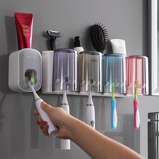 Bộ cắm chải Ecoco kèm 2,3,4 cốc dán cường lực siêu chắc, kệ nhà tắm cắm bàn chải kèm ngăn đựng đồ đa năng Ecoco