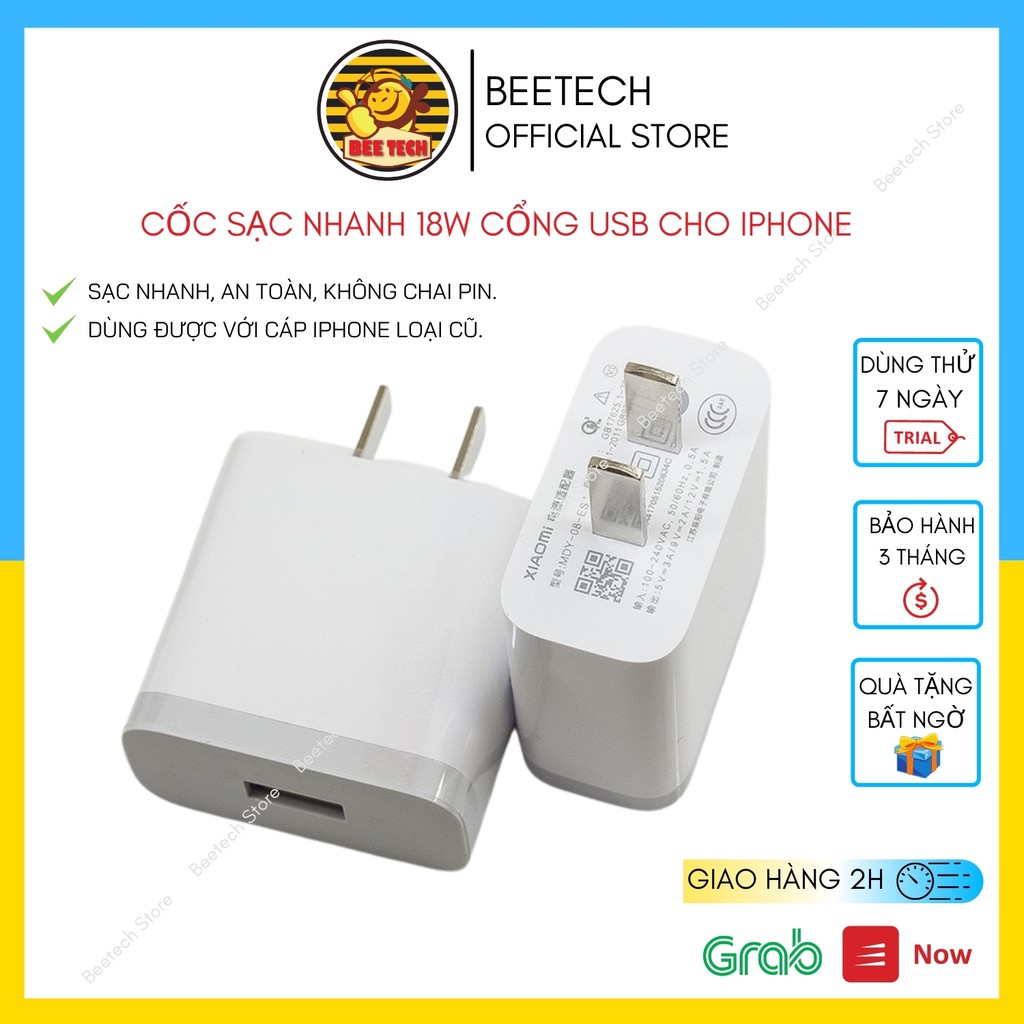 Củ sạc 18w cho iPhone cổng USB, Cốc sạc nhanh iPhone chính hãng - Beetech