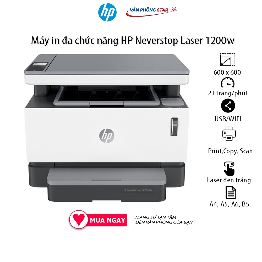 Máy in đa chức năng HP Neverstop Laser 1200w, in, copy, scan, tốc độ 21 trang/phút tại Vanphongstar