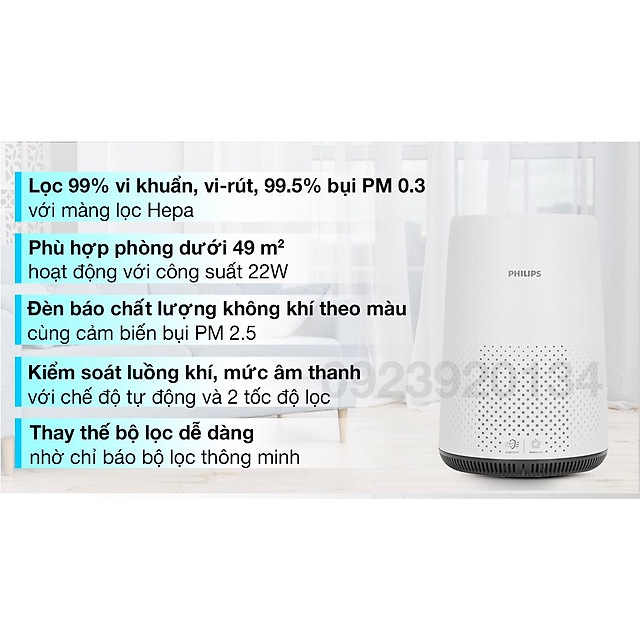 Máy loc không khí bụi mịn, diện tích 49m2 Philips AC0820/10 - Hàng Chính hãng