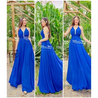 Váy đầm maxi xanh coban nhún ngực dây chéo hở lưng f23.432 maxi yến