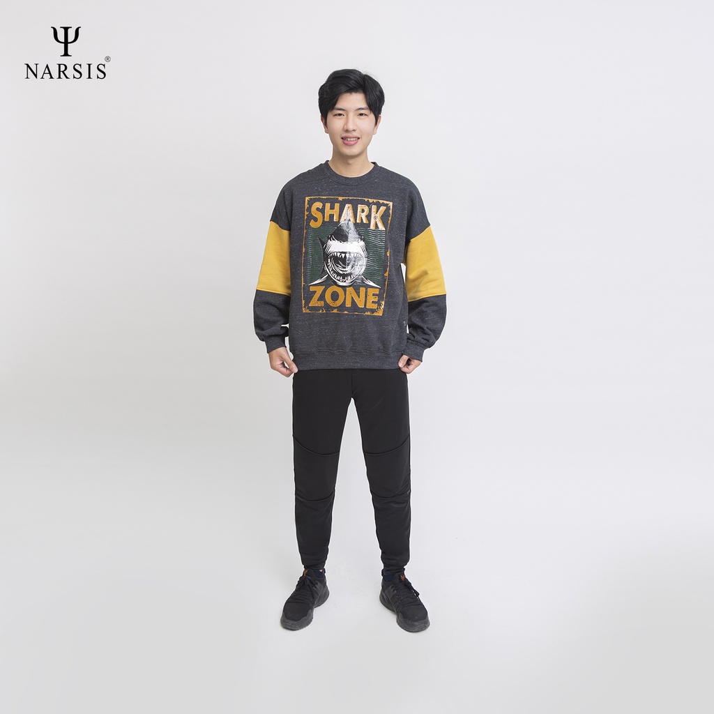 Áo nam thu đông NARSIS D0019 - D0020 nỉ zíp đen xước trắng phối vàng và tím than xước trắng phối vàng