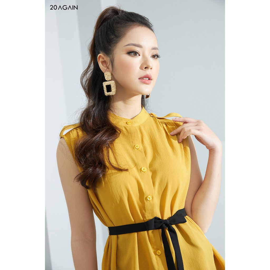 Áo sơ mi rút nhún vai 20AGAIN phong cách công sở trẻ trung cá tính ASA1258