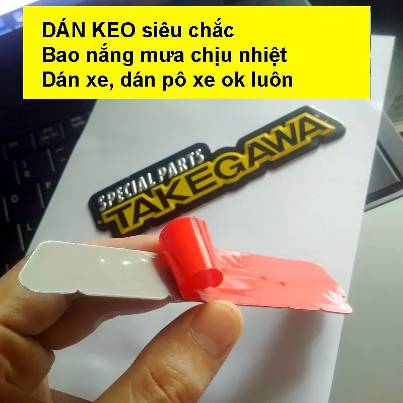 Tem Nhôm TAKEGAWA dán pô xe máy, Dán xe máy, Kích thước 13*3.3cm - Nhôm nổi CNC Không phai JH136