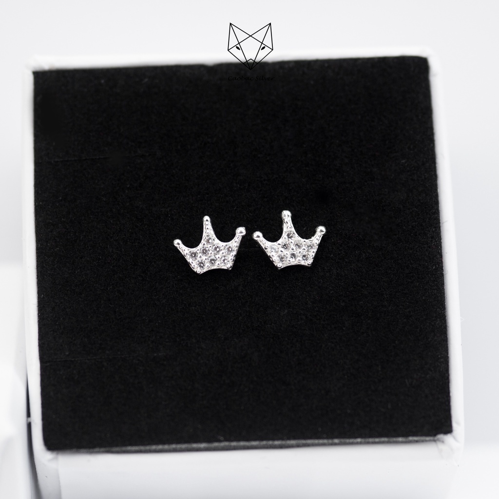 Khuyên Bạc Ta S925 Cao Cấp CaoBac Silver Vương MIện Đính Đá Nhỏ Dễ Thương Thời Trang Phụ Kiện Trang Sức Cho Bạn Nữ