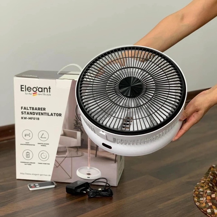 Quạt gấp thông minh tích điện Elegant thương hiệu Đức, thiết kế sang trọng, cánh quạt 2 tầng - Bảo hành 12 tháng