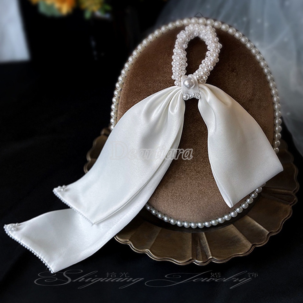 Dây Buộc Tóc Thắt Nơ Đính Hạt Thời Trang Cho Cô Dâu