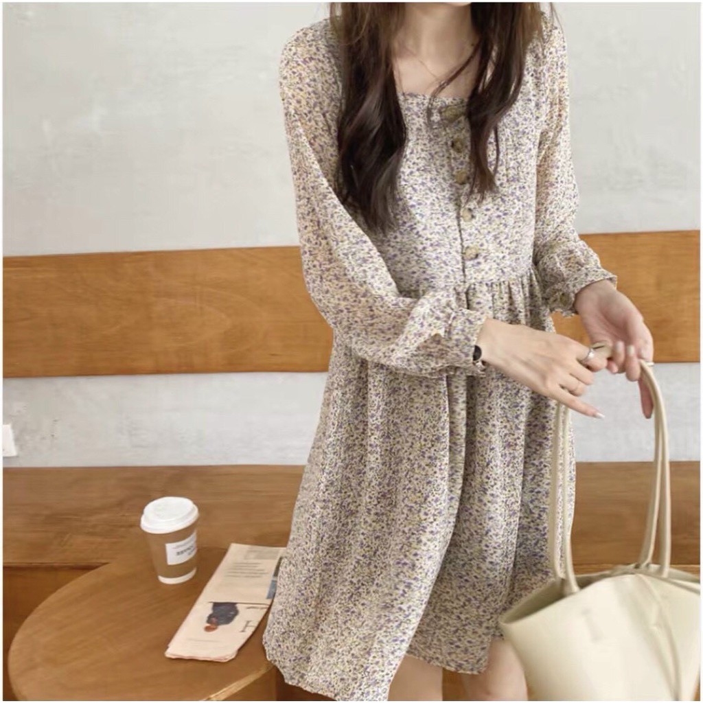 Đầm Xòe Babydoll Hoa Nhí- Váy Xòe Cổ Tròn Tay Bồng Kiểu Dáng Nhẹ Nhàng Nữ Tính Thích Hợp Cho Các Nàng Bánh Bèo | BigBuy360 - bigbuy360.vn