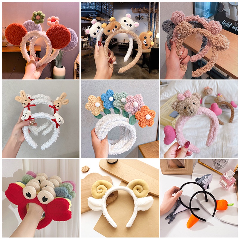 Băng Đô Cài Tóc Vải Cotton Đính Tai Gấu Hoạt Hình Kiểu Hàn Quốc Dễ Thương