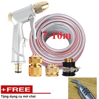 Bộ dây vòi xịt nước rửa xe, tưới cây . tăng áp 3 lần, loại 7m,10m 206701 đầu đồng,cút đồng,+tặng mở chai [SKM]