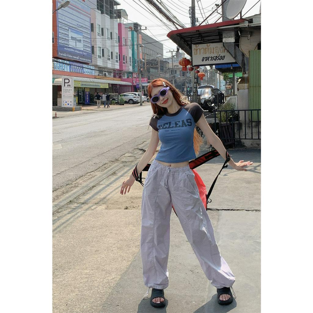 Ethelgirl Áo Thun Croptop Tay Ngắn Dáng Ôm In Họa Tiết Raglan Thời Trang Cho Nữ