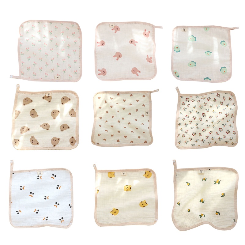 Yếm Ăn Cotton Hình Tam Giác Mềm Mại Họa Tiết Hoạt Hình Xinh Xắn Cho Bé