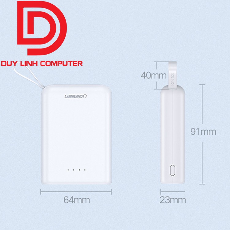 Pin sạc dự phòng màu trắng Ugreen 60197 dung lượng 10000Mah