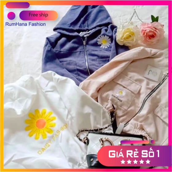 [Siêu sale sốc] Áo khoác bombers nhung tăm in hoa cúc cute BBQ RumHana