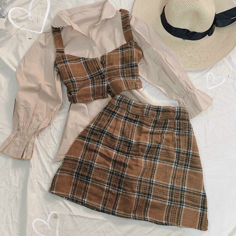 SET 3 MÓN SIÊU HỜI CHẤT DẠ KÈM GILE SƠ MI VÀ CHÂN VÁY CÓ LÓT TRONG