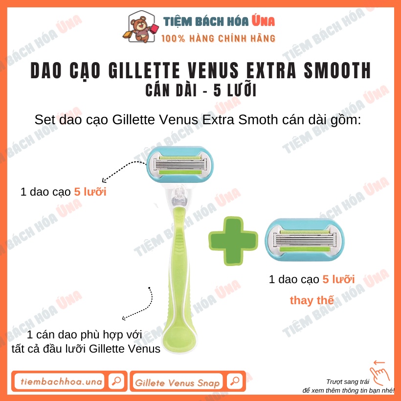 Dao cạo lông nữ Gillette Venus EXTRA SMOOTH cán dài, lưỡi dao 5 lớp có thể thay thế và tái sử dụng