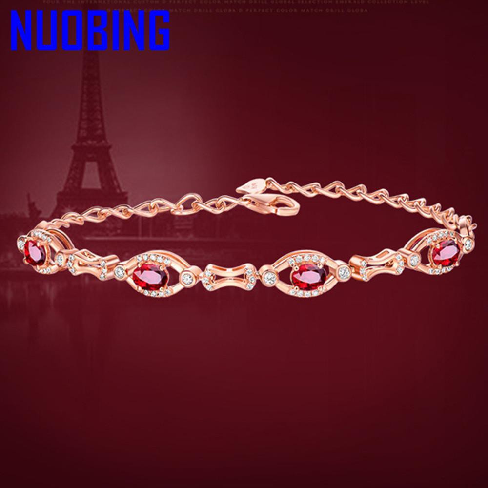 Vòng Tay Mạ Vàng Hồng 925 Đính Đá Ruby Sang Trọng Thời Trang Cho Nữ