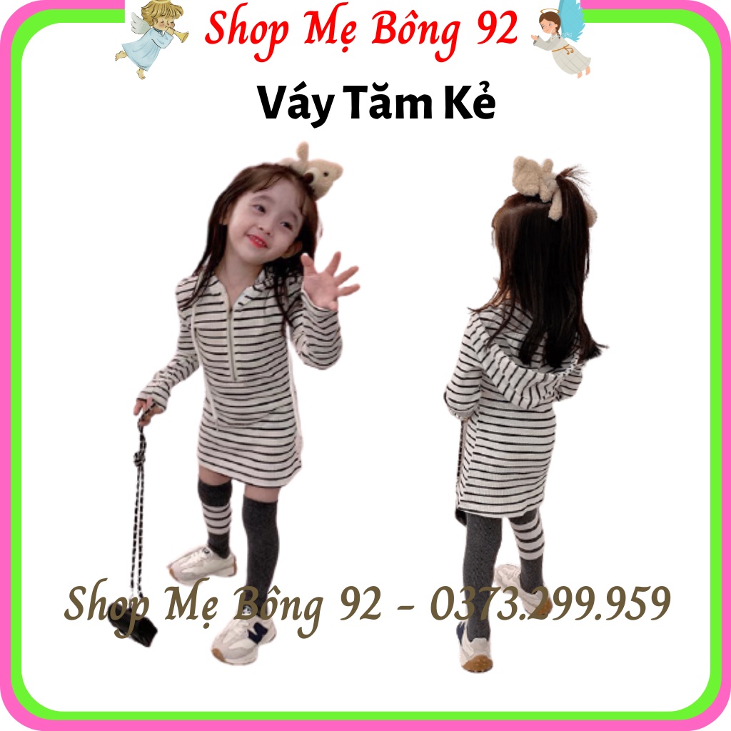 Váy Đầm Có Mũ Tăm Kẻ Mềm Thu Đông Dài Tay Bé Gái BG2220 - Shop Mẹ Bông 92