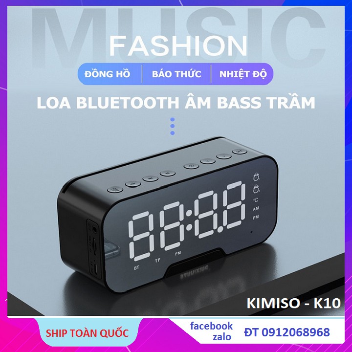 Loa Bluetooth, Loa Kimiso Kiêm Đồng Hồ Đài FM Đo Nhiệt Độ Giá Đỡ Điện Thoại Khe Cắm Thẻ Nhớ 2020