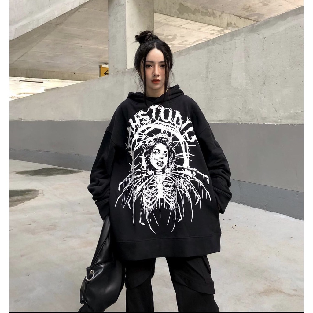 Áo Khoác Hoodie Form Rộng Phối Zip Unisex ROCK And SKULL Vải Nỉ Bông Dày Dặn- Tuni Store