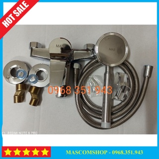Bộ củ sen tắm nóng lạnh mạ Crom - MAS tắng kèm bộ tay sen tăng áp nhôm tròn