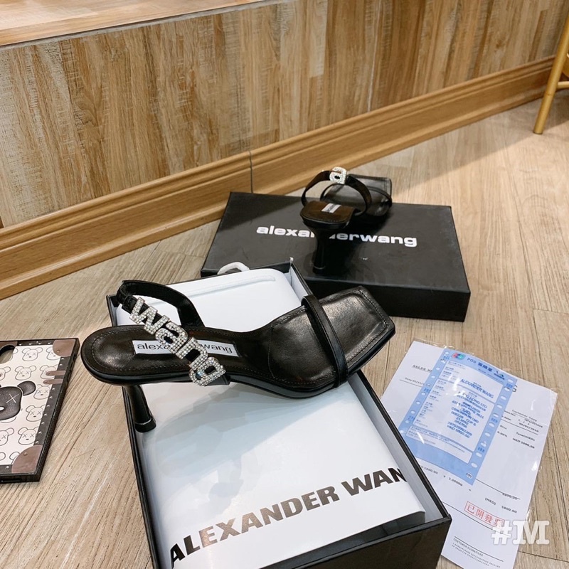 Sandal Alexander Wang Da Mềm Quai Mảnh Gắn Chữ Hàng Chuẩn Loại 1 Fullbox Bill Túi Giấy