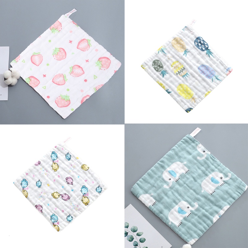 Bộ 5 Khăn Lau Mặt 6 Lớp Chất Liệu Cotton Muslin In Họa Tiết Trái Cây / Động Vật Hoạt Hình Cho Bé Sơ Sinh