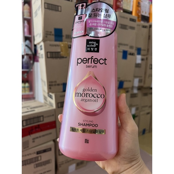 Dầu gội/xả  Tạo Nếp Tóc Mise En Scene Perfect Serum GOLDEN MOROCCO ARGAN OIL Styling Shampoo 680ml