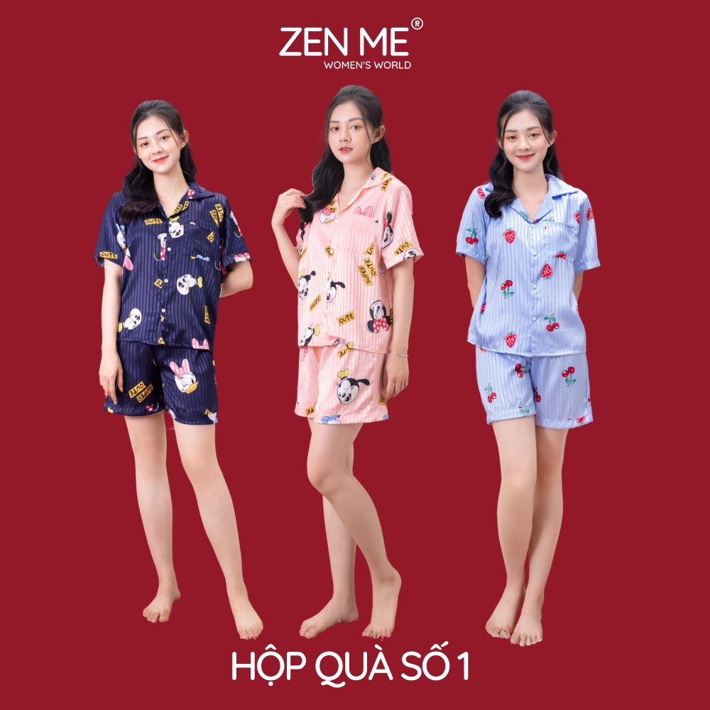 Combo 2 Bộ Mặc Nhà Pijama Cộc Tay Zen Me Lụa Cao Cấp Mềm Mịn Họa Tiết Ngẫu Nhiên