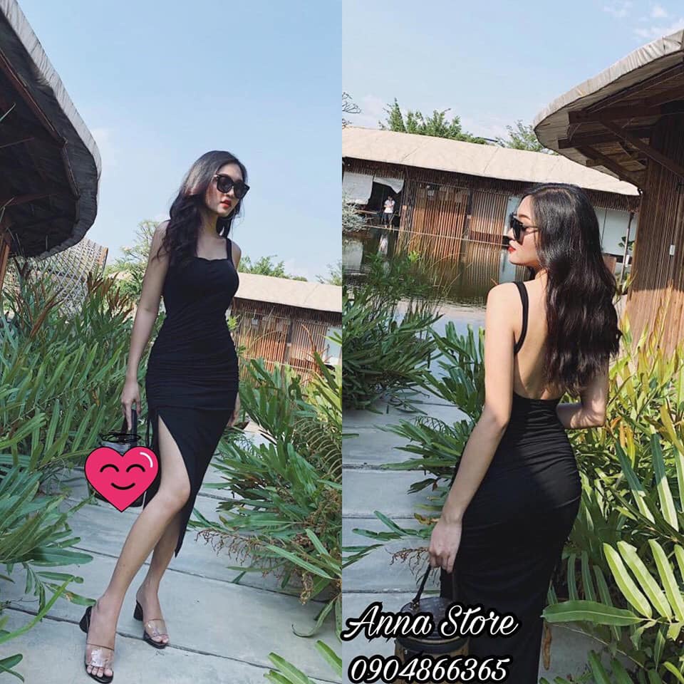 Váy nữ đầm body ba lỗ hở lưng rút chân đỏ 320k váy body sang chảnh Annastore