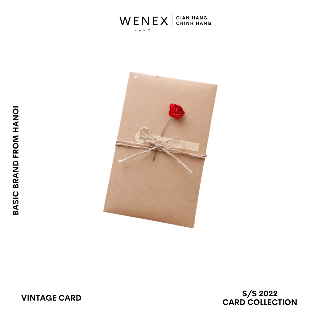 Thiệp Handmade Thủ Công Giấy Kraft Hoa WENEX Viết Tay Vintage Cổ Điển Quà Tặng Cảm Ơn Tết Năm Mới, Chúc Mừng Sinh Nhật