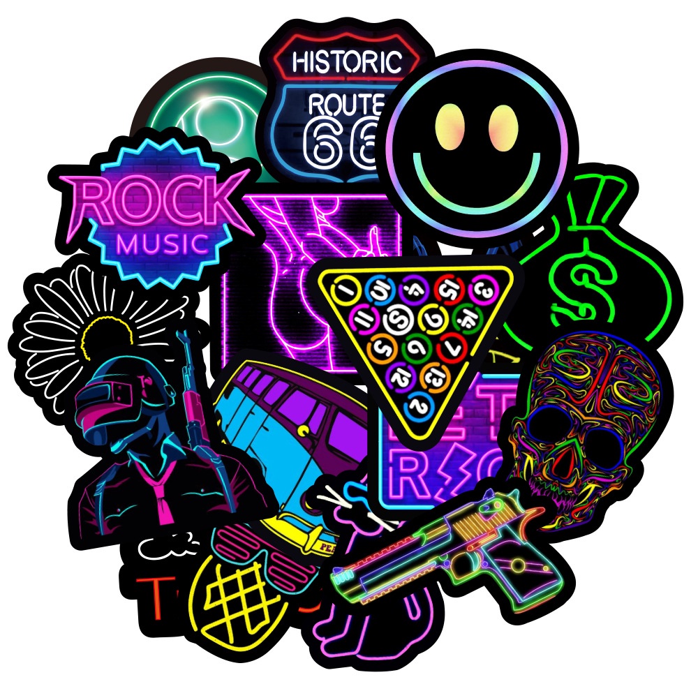 50 sticker cute chống nước dán mũ nón bảo hiểm NHIỀU MẪU NEON ĐẸP 50 hình dán graffiti máy tính xách tay, Vali