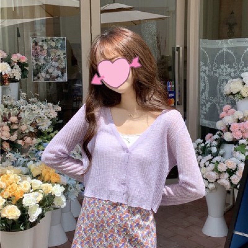 Áo khoác len cadigan dáng croptop mỏng 1 cúc  dáng Hàn Quốc - KLM13