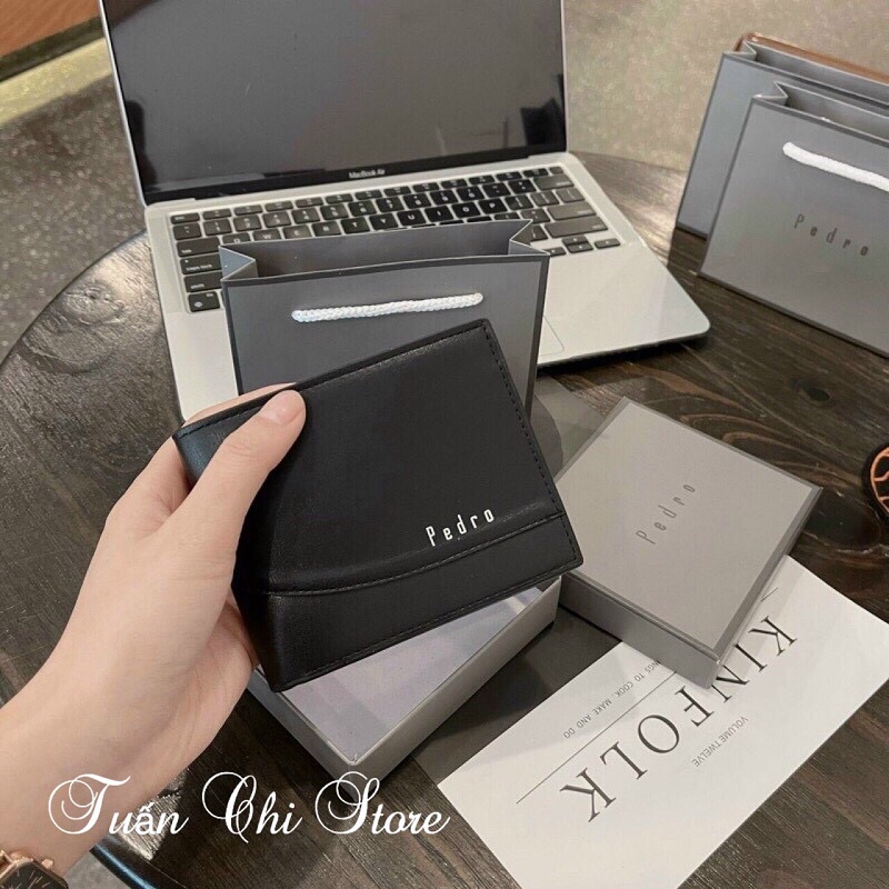 Ví Da Nam Pedroo Cao Cấp- Ví Nam Kiểu Dáng Ngang Kèm Hộp Và Túi Xách Giấy Hãng, Quà Tặng Sang Trọng Lịch Sự