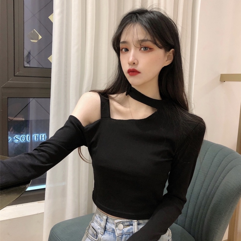 ZHELIHANGFEI Áo Thun Tay Dài Trễ Vai Form Ôm Kiểu Dáng Quyến Rũ